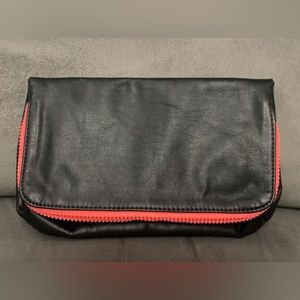 Lululemon Black Vegan Leather Fold Over Neon Pink Travel Pouch